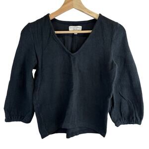 Madewell Texture & Thread Black 3/4 Balloon Sleeve V Neck Top Womens Size XS